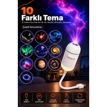 USB Galaksi Projeksiyon Gece Lambası – 10 Film Diskli, 360° Ayarlanabilir Esnek Boyunlu LED Projektör