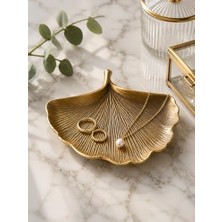 Defne Store Antik Bronz Ginkgo Yaprak Takı Tabağı, Taş Tozu, 14,5 x 11,5 Cm, Dekoratif Organizer