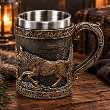 Hediyesahibi Antik Kurt Figürlü Viking Tasarımlı Metal Kupa