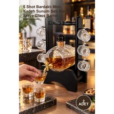Yenilig 2 Adet Ahşap Standlı Cam Fıçı Içki Servis Seti – 6 Shot Bardaklı Mini Kadeh Sunum Seti Bar Serve Glass Barrel