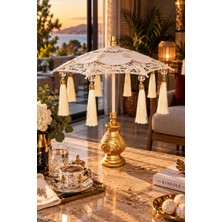 AGBTREND Gold Detaylı Krem Renkli Dantel Bali Sunum Şemsiyesi 34X30CM Dekoratif Şemsiye