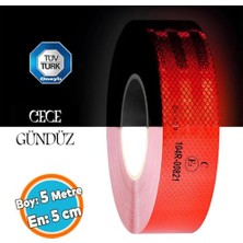 Defne Store Tüvtürk Onaylı Bant Belgeli Reflektörlü Reflektif Fosforlu Şerit Bant Ikaz Bandıkırmızı 5 Metre 5 cm