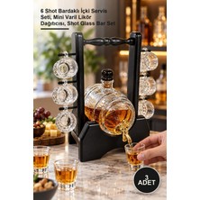 Yenilig 3 Adet Ahşap Standlı Cam Fıçı – 6 Shot Bardaklı Içki Servis Seti, Mini Varil Likör Dağıtıcısı, Shot Glass Bar Set