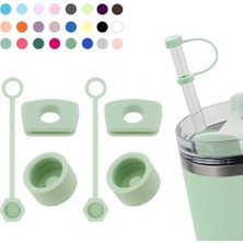 Defne Store Silikon Dökülme Durdurucu Seti Stanley Cup 2.0 30OZ ve 40 Oz Hasır Kapaklı (2'li Set, Matcha)