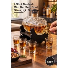 Yenilig 1 Adet Ahşap Standlı Cam Fıçı Içki Servis Seti – 4 Shot Bardaklı Mini Bar Seti, Shot Glass, Içki Sunumu