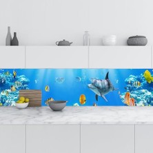 Defne Store Mutfak Tezgah Arası, Folyosu Denizaltı Balıklar, Folyo Fayans Kaplama, 60X100 cm