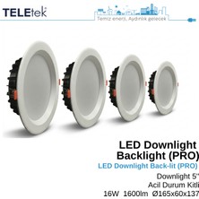 Teletek 16W LED Downlight Backlight Pro Acil Durum Kitli Yuvarlak Beyaz Işık  Spot Sıva Altı Panel Armatür , IP44 Ince Kasa Spot Aydınlatma