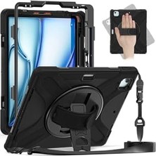 Defne Store iPad Air 13 2024 Uyumlu Tank Zırh Kılıf; Omuz Askılı, 360 Dönen Standlı, Tam Koruma