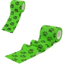 Defne Store Kedi ve Köpek Pati Bandajı, Yeşil, Kendinden Yapışkanlı, Su Geçirmez, 7,5 cm x 4,5 Metre, 2 Adet