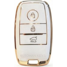 Defne Store Autohan Keys Kia Nano Anahtar Kılıfı; Beyaz Gold, 3 Buton, Rio Ceed Soul Sportage Sorento Picanto Uyumlu, Sustasız