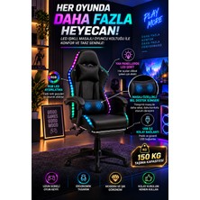 Moonra Home Rgb LED Masajlı Oyuncu Koltuğu 150 kg Gaming Koltuk, Masajlı Bel Destek Süngeri, Ergonomik, Ayarlanabilir, Ayak Destekli Siyah