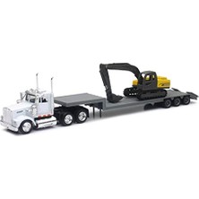 Defne Store 1:43 Ölçekli Kenworth W900 Lowboy Römork ve Inşaat Ekskavatörlü Model
