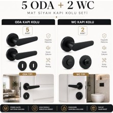 Defne Store (7 Takım) 5 Oda + 2 Wc Kayı Mat Siyah Rozetli Kapı Kolu Seti Modern Kapı Kolu Takımı Kolları