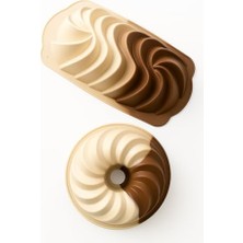 Defne Store Ikili Silikon Kek Kalıbı Seti, Spiral ve Yuvarlak Model, Yapışmaz, Isıya Dayanıklı