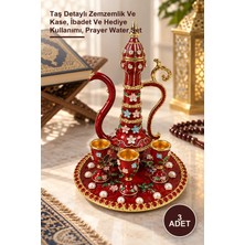 Yenilig 3 Adet Taşlı Zemzem Seti – Taş Detaylı Zemzemlik ve Kase, Ibadet ve Hediye Kullanımı, Prayer Water Set