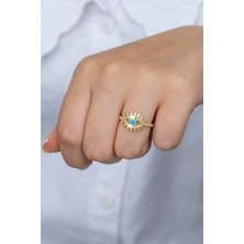 Defne Store 925 Ayar Ayarlanabilir Gold Opal Taşlı Göz Gümüş Yüzük