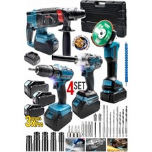 Defne Store 58V Profesyonel Şarjlı 4'lü Set; Batarya Enerjili, Darbeli Matkap, Hilti, Taşlama, Somun Sıkma, 3 Akülü