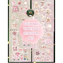 Defne Store 5'li Pink Vintage Sticker, Planner ve Bullet Journal Için Uygun Set