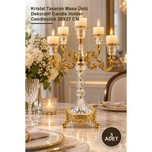 Yenilig 3 Adet Kristal Şamdan – Kristal Tasarım Masa Üstü Dekoratif Candle Holder Candlestick 28X27 cm