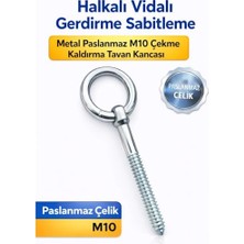 Defne Store M10 Halkalı Vida Tavan Kancası; Paslanmaz Çelik, 7,5 cm Uzunluk, Salıncak, Hamak ve Boks Torbası Montajı Için