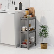 Defne Store 3 Katlı Tekerlekli Raf Ünitesi, 36X71X23 Cm, Dar Alan Düzenleyici, Beyaz-Siyah-Gri, Gri