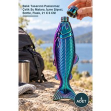 Yenilig 4 Adet Matara – Balık Tasarımlı Paslanmaz Çelik Su Matara, Içme Şişesi, Bottle, Flask, 21 x 6 cm