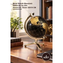 Yenilig 4 Adet Metal Ayaklı Dekoratif Dünya Küre – Metal Standlı Masaüstü Dekor, Ev ve Ofis Aksesuarı, Globe 25X19 cm