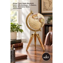 Yenilig 3 Adet Dekoratif Dünya Küre – Ahşap Tripot Ayaklı Masaüstü Dekor, Ofis Aksesuarı, Ev Dekoru, Globe, Decorative Globe