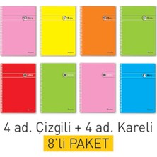 Defne Store A4 Pp Kapak Spiralli Okul Defteri 8'li Set – 4 Çizgili + 4 Kareli, 72 Yaprak (144 Sayfa), Dayanıklı Hafif Defter Seti