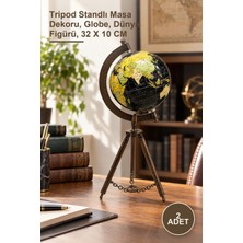 Yenilig 2 Adet Ahşap Tripot Ayaklı Dekoratif Dünya Küre – Tripod Standlı Masa Dekoru, Globe, Dünya Figürü, 32 x 10 cm