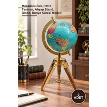 Yenilig 2 Adet Ahşap Tripot Ayaklı Dekoratif Dünya Küre – Masaüstü Süs, Retro Tasarım, Ahşap Stand, Globe, Dünya Küresi Modeli