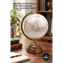 Yenilig 3 Adet Ahşap Pusulalı Dekoratif Dünya Küresi – Masaüstü ve Raf Dekoru, 37X20 Cm, Compass Globe, Decorative World