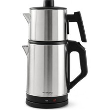 Defne Store Çay Makinesi, Crwn 1500W Paslanmaz Çelik Otomatik 1.8l + 0.8l Çelik Demlikli Kablosuz Çaycı