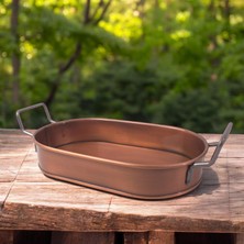 Ms 32CM Bakır Kaplama Lüks Galvaniz Metal Boyalı Oval Tepsi Zarafet ve Dayanıklılığı Buluşturuyor