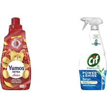 Ms Extra Konsantre Çamaşır Yumuşatıcısı Amber 1440 Ml(1) Cif Power Shine Cleanboost Sprey Temizleyici Banyo Için Temizleyici ve Kireç Çözücü 750 Ml(3)