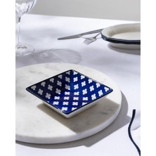 Ms Reve Bleu Raye Kare Tabak - 12 cm - Mavi/beyaz