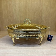 Ms Altın Kaplama Isıtıcılı Oval Yemek Servis 35 x 22 x 18.5 cm