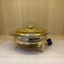 Ms Altın Kaplama Isıtıcılı Yuvarlak Yemek Servis 29.5 x 23.5 x 19.5 cm