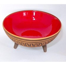 Ms Dekoratif Sunum Kasesi, Seramik Ayaklı Sunum Kasesi, Servis Kasesi, Servis Tabağı, Kase, Tabak (Kırmızı, 20 Cm)