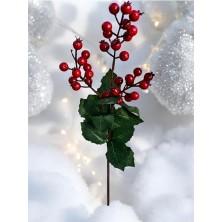 Defne Store 4 Adet 60 cm Yılbaşı Kokina Kırmızı Berry Sapları, Noel Berry Dalları