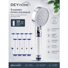 Ms Filtreli Duş Başlığı, 5 Kademeli Su Akışlı, Yüksek Basınçlı, Kireç Önleyici, Beyaz-Krom, El Duşu (2'li Set)