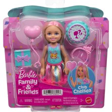 Ms Sarı Saçlarında Pembe Meçler Olan ve Doğum Günü Temasına Uygun Renkli Bir Elbise Giyen 15 Cm'lik Küçük Barbie Club Chelsea Bebek ve 4 Parti Aksesuarı, JJB37
