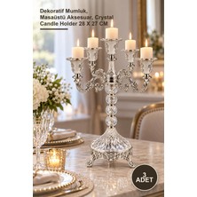 Yenilig 3 Adet Kristal Şamdan – Dekoratif Mumluk, Masaüstü Aksesuar, Crystal Candle Holder 28 x 27 cm