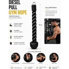 Defne Store Kablo; Diesel Pull Gym Rope Profesyonel Triceps Halatı Çekiş Aparatı, Siyah