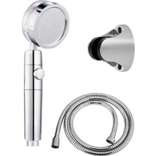 Ms Turbo Fanlı 3lü Set Gri 5 Fonksiyonlu Duş Başlığı Turbo Jet Pervaneli Yüksek Basınçlı Duş Başlığı Hortum Askı Aparatı