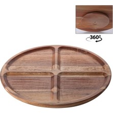 Ms 4 Bölmeli 360° Dönerli Akasya Ahşap Sunum Tabağı, 30 cm Çap, 2,2 cm Kalınlık, Yuvarlak Servis Tepsisi, Peynir, Kuruyemiş ve Atıştırmalık Için, 1 Adet