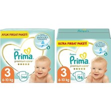 Ms Bebek Bezi Premium Care 3 Beden 144 Adet Midi Aylık Fırsat Paketi & Prima Bebek Bezi Premium Care 3 Beden 96 Adet Ultra Fırsat Paketi