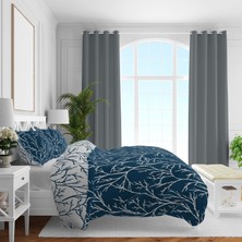Ms Desenli Pamuk Saten Nevresim Setleri, Lacivert, Queen Size