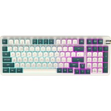 Defne Store DF98 Rgb Kablosuz Mekanik Gaming Klavye; Yellow Switch, Hot Swap, 2.4g + Bluetooth 5.0 + Usb-C Bağlantı, Pbt Keycap, Beyaz Yeşil, Ingilizce Q