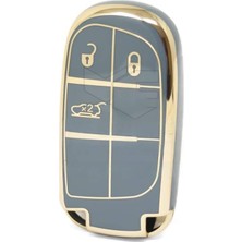 Ms Autohan Keys Lüx Egea Cross 500 Uyumlu Akıllı Anahtar Kılıfı, Gri-Altın Renk, 3 Butonlu, Smart